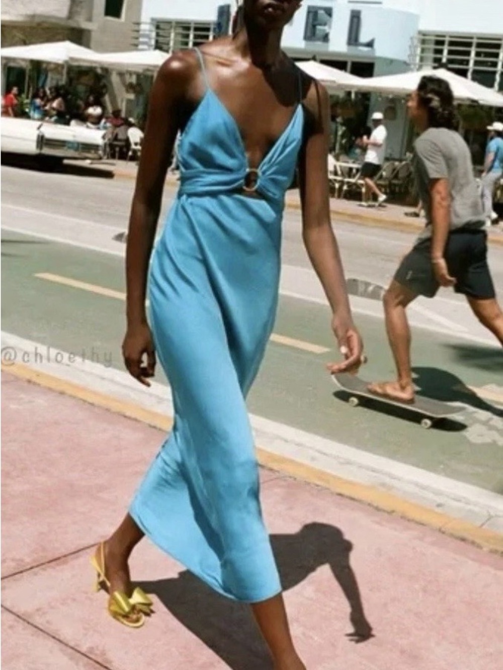 ZARA MIDI STRAP DRESS WITH FRONT CUTOUT SIZE SMALL IN TURQUOISE NWT